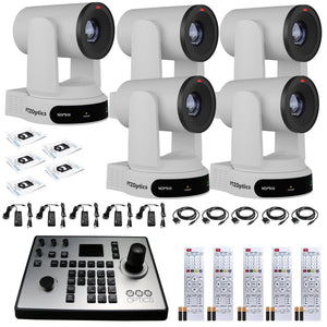 5 x PTZOptics Move 4K PTZ Camera with 30x Zoom White PT30X-4K-WH-G3 + PT-JOY-G4 Controller PTZOptics