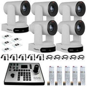 5 x PTZOptics Move 4K PTZ Camera with 30x Zoom White PT30X-4K-WH-G3 + PT-JOY-G4 Controller PTZOptics
