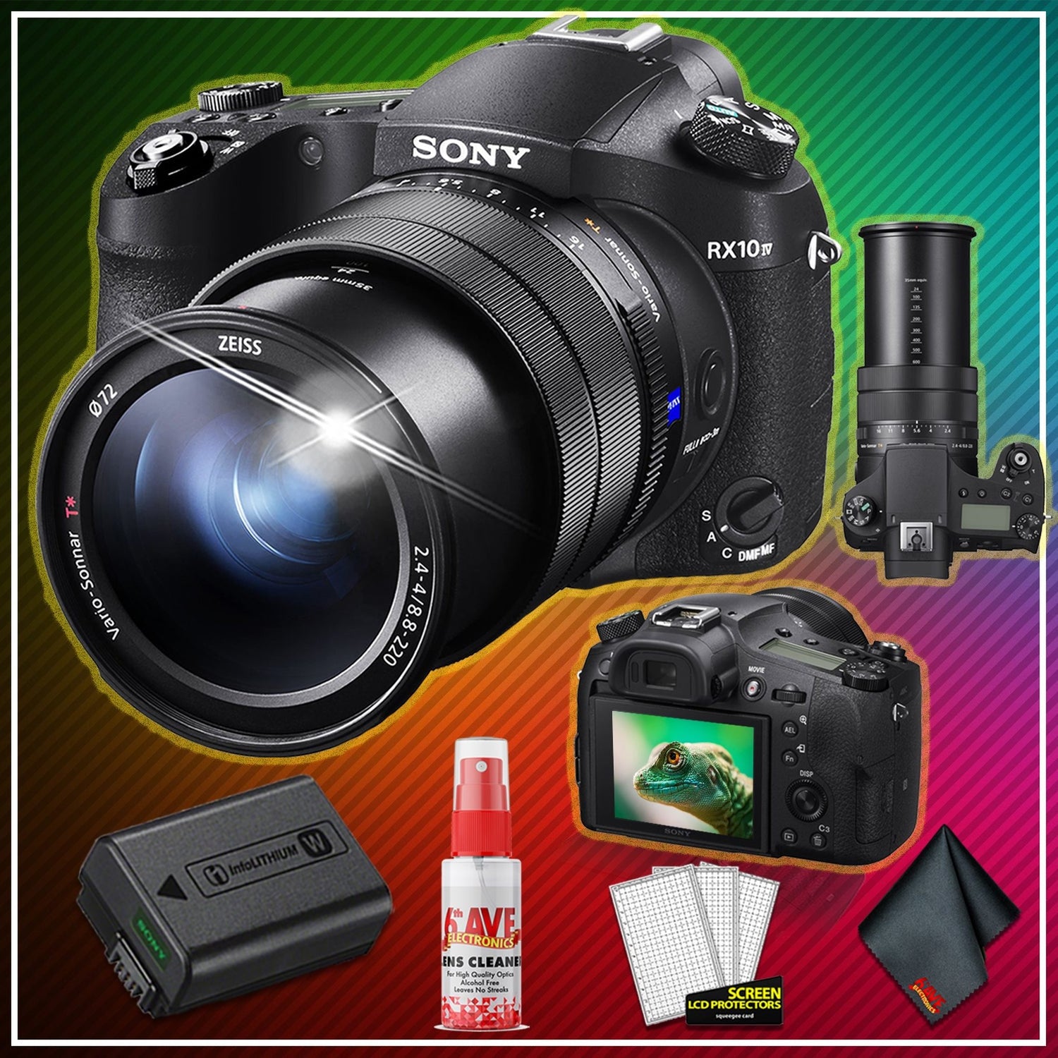 Cyber-Shot DSC-RX10 IV Digital Camera with Extra Rechargeable Battery + Accessory Bundle