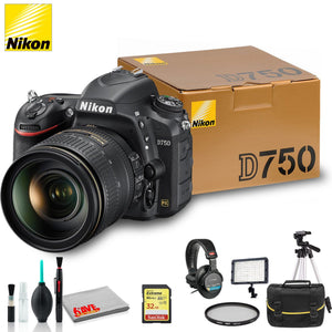 Nikon D750 DSLR Camera with 24-120mm Lens + Professional Stereo Headphones, Sandisk 32 GB SD Card and More Nikon