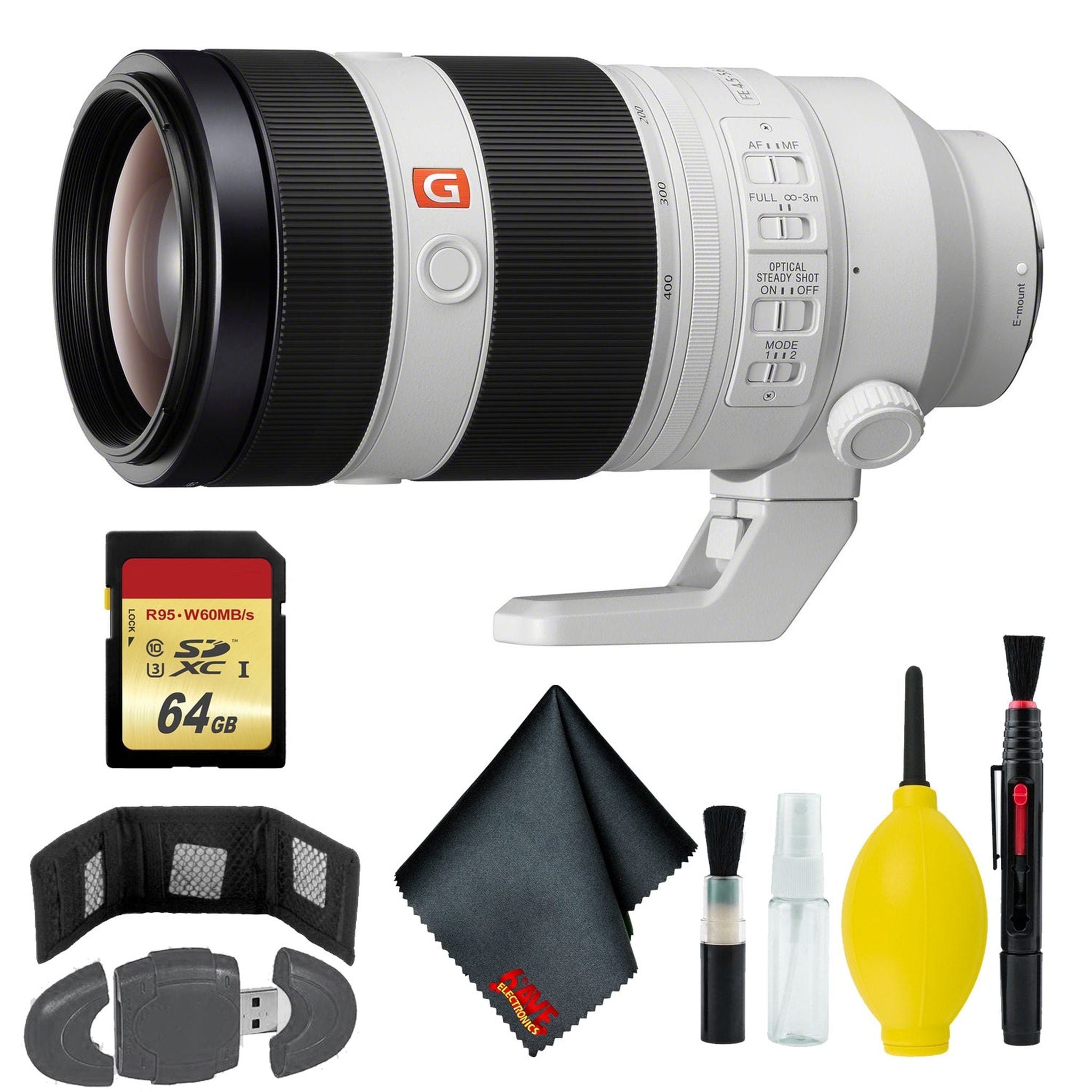 Sony FE 100-400mm f/4.5-5.6 GM OSS Lens - Card Reader & Wallet - 64GB Sony