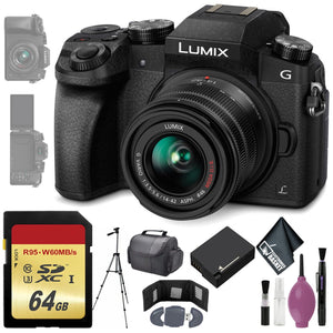 Panasonic Lumix DMC-G7 Mirrorless Micro Four Thirds Digital Camera w/ 14-42mm Lens Black - 64GB - Memory Card Wallet Panasonic