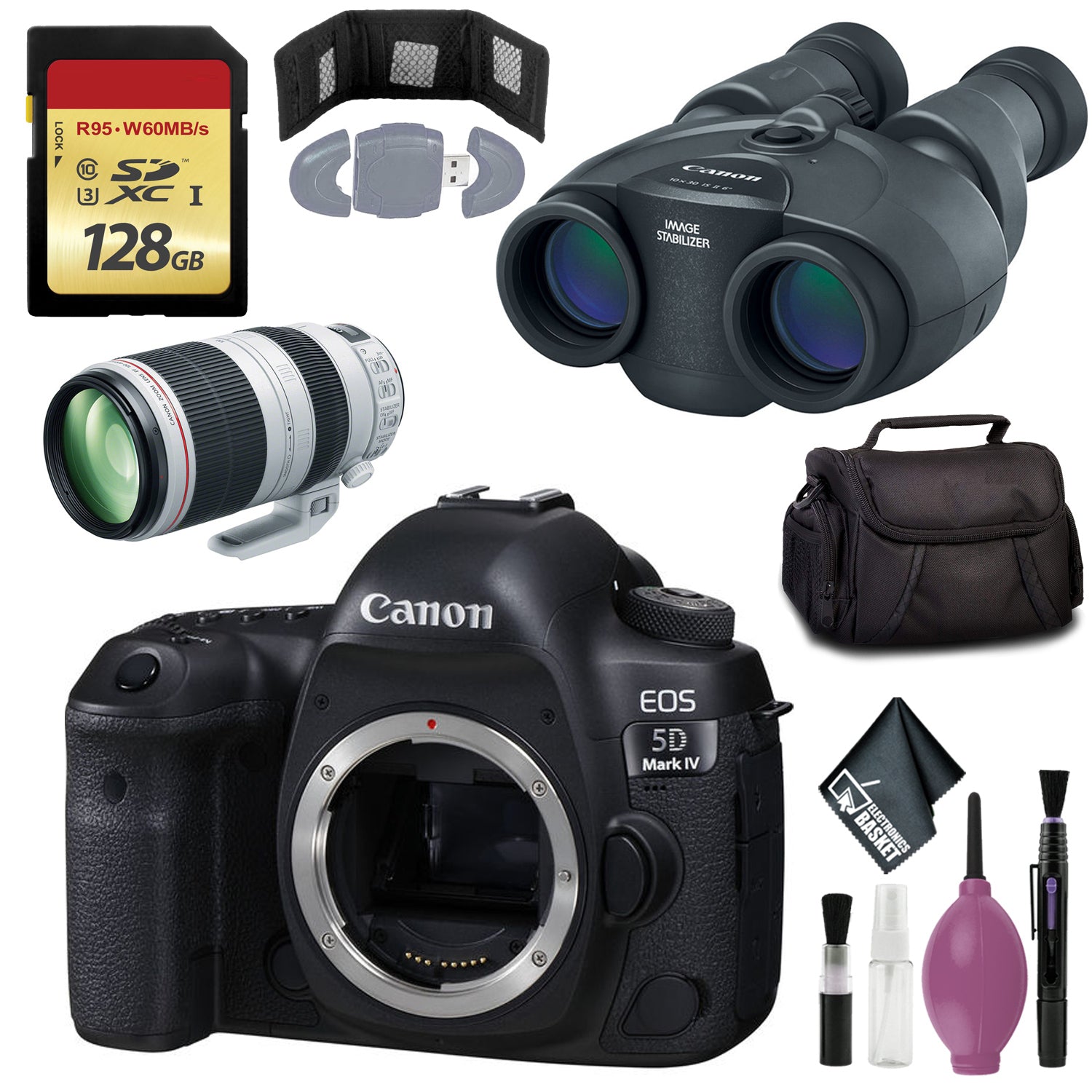 Canon 10x30 IS II Image Stabilized Binocular - Canon EOS 5D Mark IV DSLR Camera - 128GB Card - Card Wallet - Reader - Case