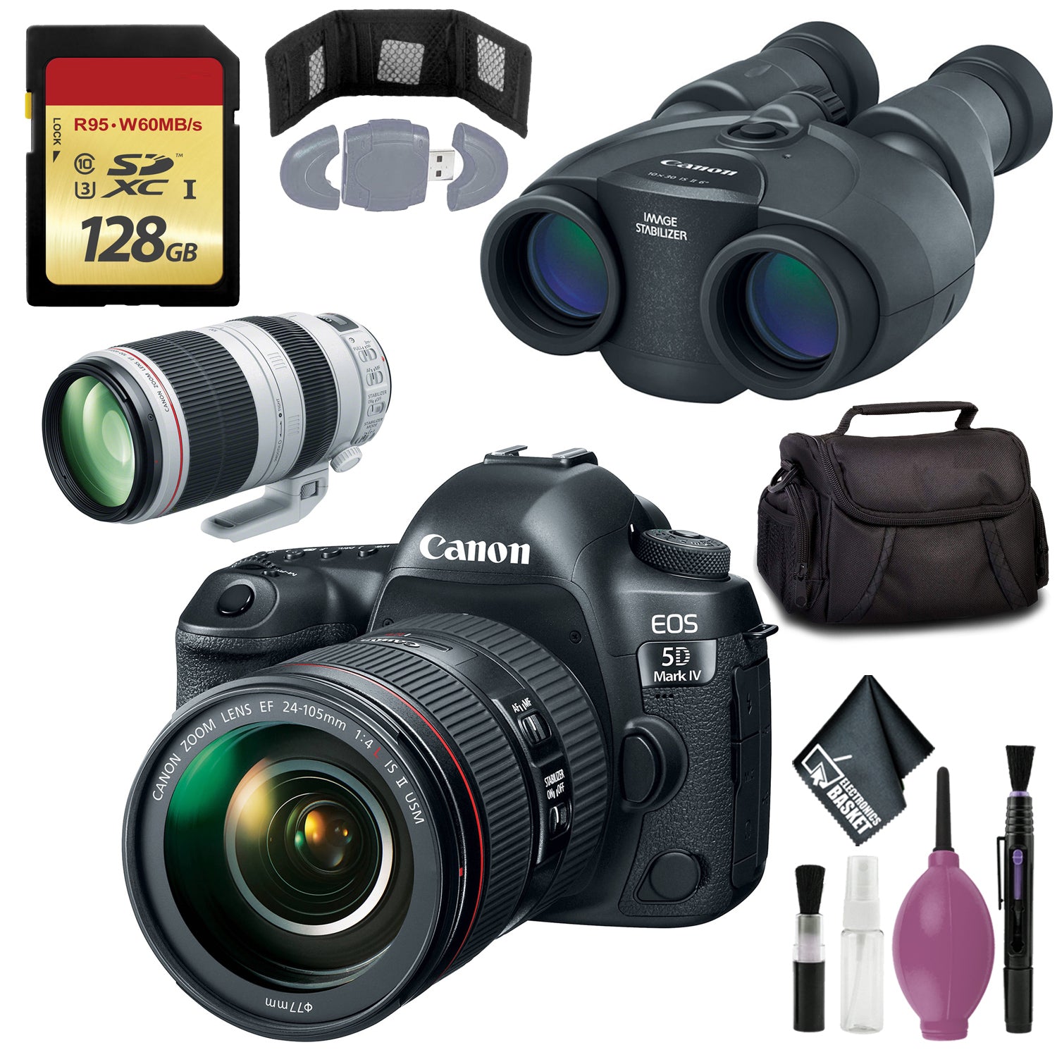 Canon 10x30 IS II Image Stabilized Binocular - EOS 5D Mark IV DSLR Camera w/ 24-105 f/4 II Lens - Case