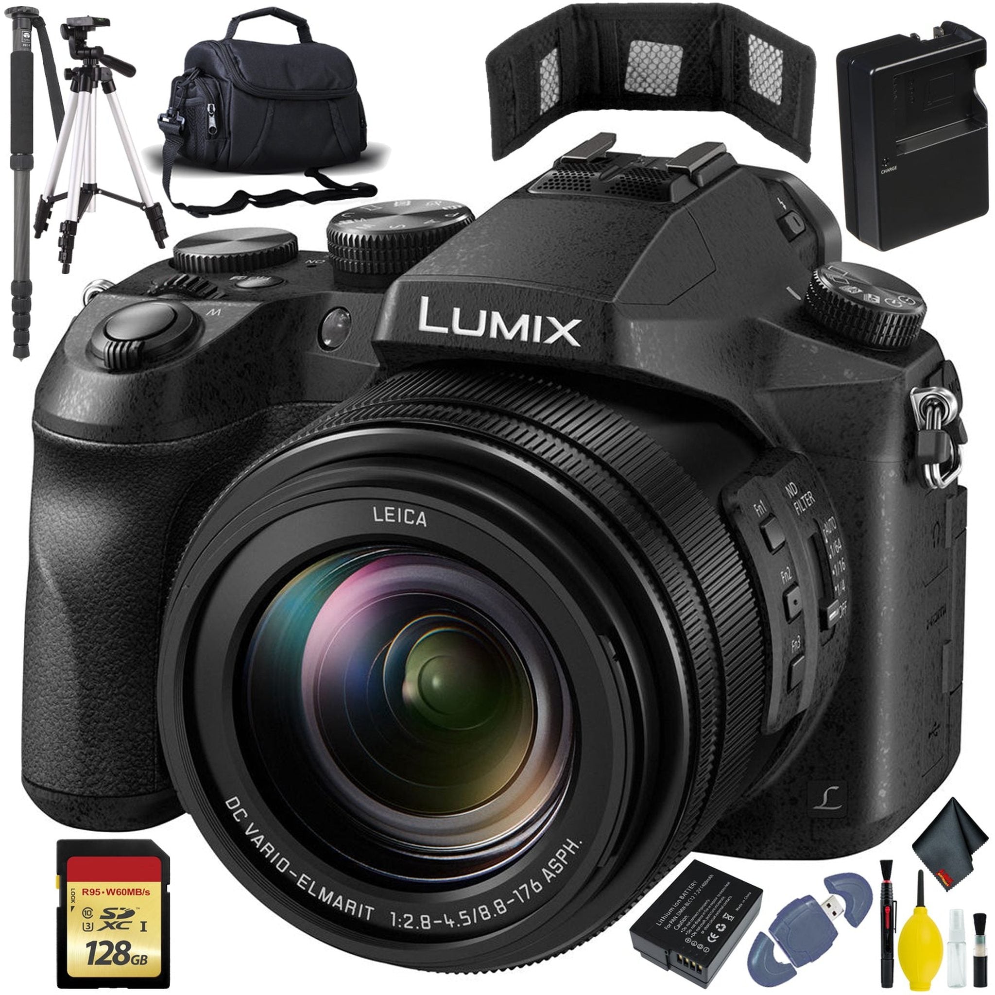 Panasonic Lumix DMC-FZ2500 Camera - Battery 2 - Charger - 128GB - Tri+Monopod