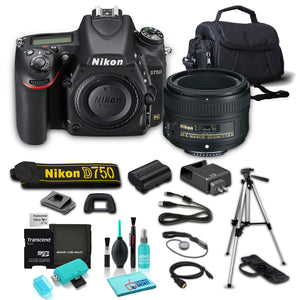 Nikon D750 DSLR Camera Body Only , AF-S NIKKOR 50mm f/1.8G Lens Bundle with 8 Piece Accessories