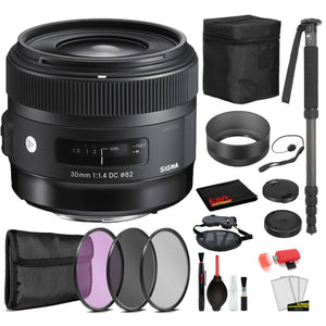 Sigma 30mm f/1.4 DC HSM Art Lens for Canon EF with Bundle Includes: Pro Series Monopod, 3PC Filter Kit + More Sigma