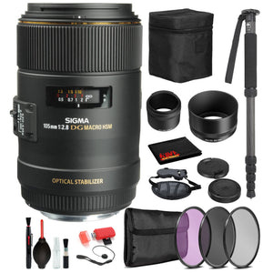 Sigma 105mm f/2.8 EX DG OS HSM Macro Lens for Canon EF with Bundle ncludes: Pro Series Monopod, 3PC Filter Kit + More
