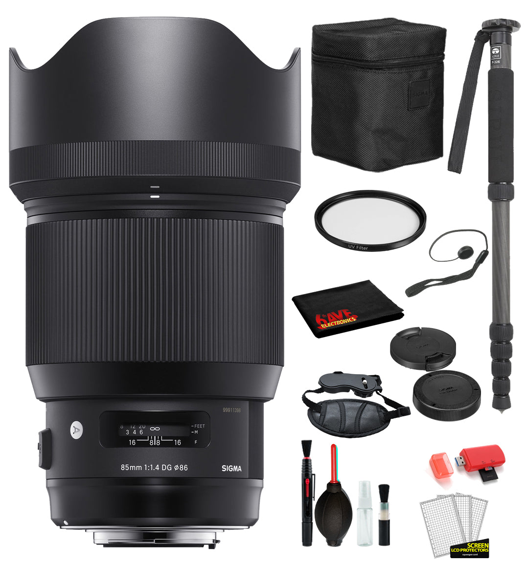 Sigma 85mm f/1.4 DG HSM Art Lens for Canon EF with Bundle Includes: UV Filter + 70?? Monopod + More