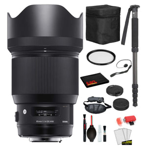 Sigma 85mm f/1.4 DG HSM Art Lens for Nikon F with Bundle Includes: UV Filter + 70?? Monopod + More Sigma