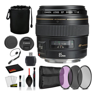 Canon EF 85mm f/1.8 USM Lens 2519A003 Lens with Bundle includes 3pc Filter Kit UV, CPL, FLD + Lens Pouch + More Canon