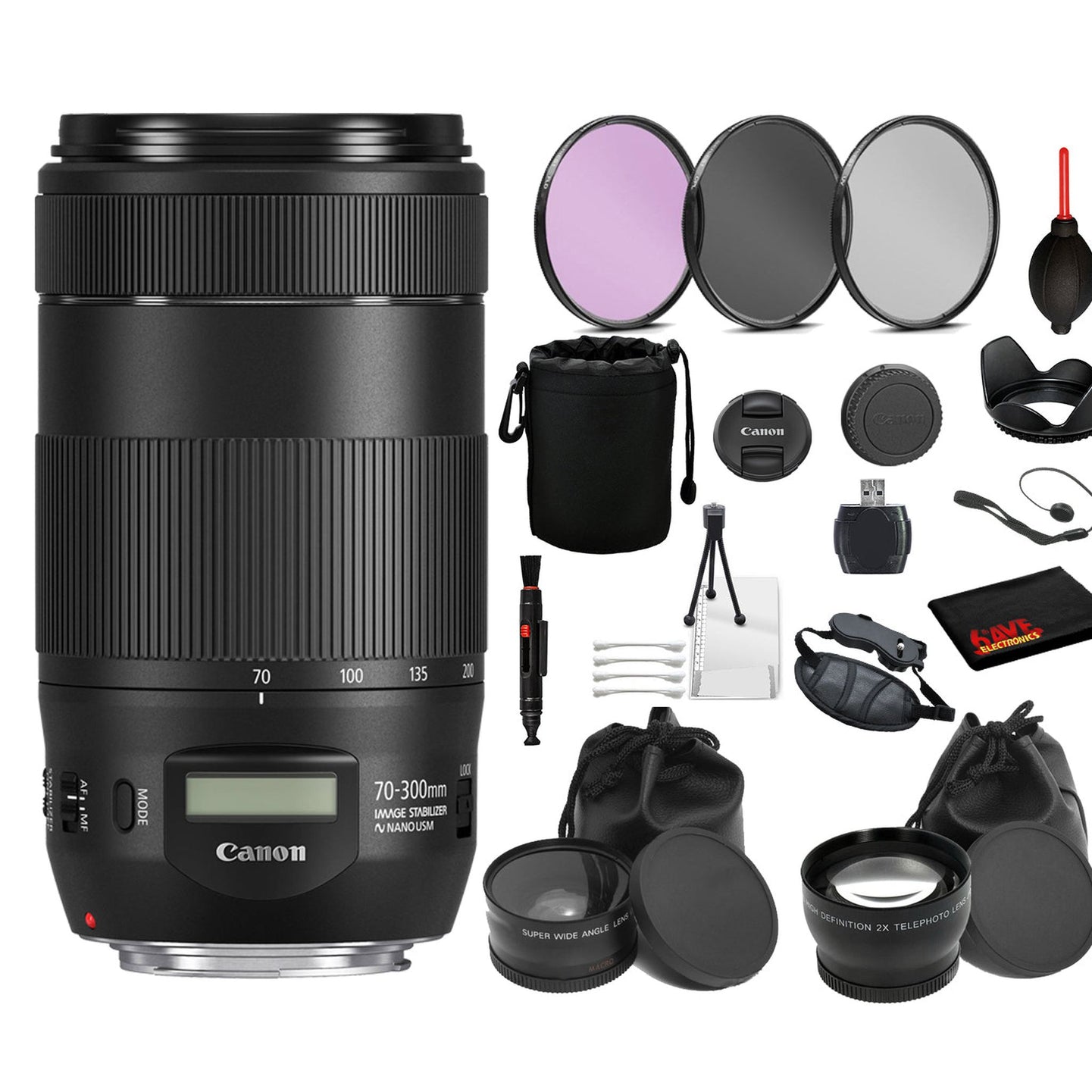 Canon EF 70-300mm f/4-5.6 IS II USM Lens (0571C002) Lens with Bundle includes- 3pc Filter Kit + Tulip Lens Hood + More