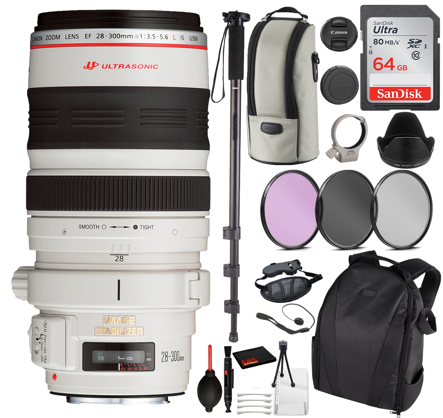 Canon EF 28-300mm f/3.5-5.6L IS USM Lens 9322A002 Essential Bundle Kit for Canon EOS - International Model No Warranty