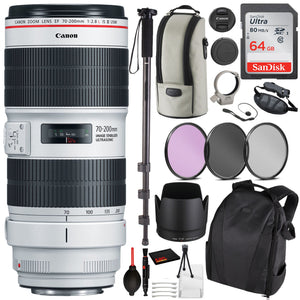 Canon EF 70-200mm f/4L IS II USM Lens 2309C002 Essential Bundle Kit for Canon EOS - International Model No Warranty Canon