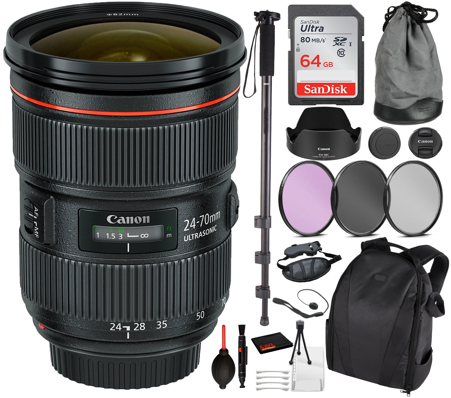 Canon EF 24-70mm f/2.8L II USM Lens 5175B002 Essential Bundle Kit for Canon EOS - International Model No Warranty