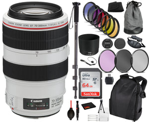 Canon EF 70-300mm f/4-5.6L IS USM Lens Essential Bundle Kit for Canon EOS - International Model No Warranty