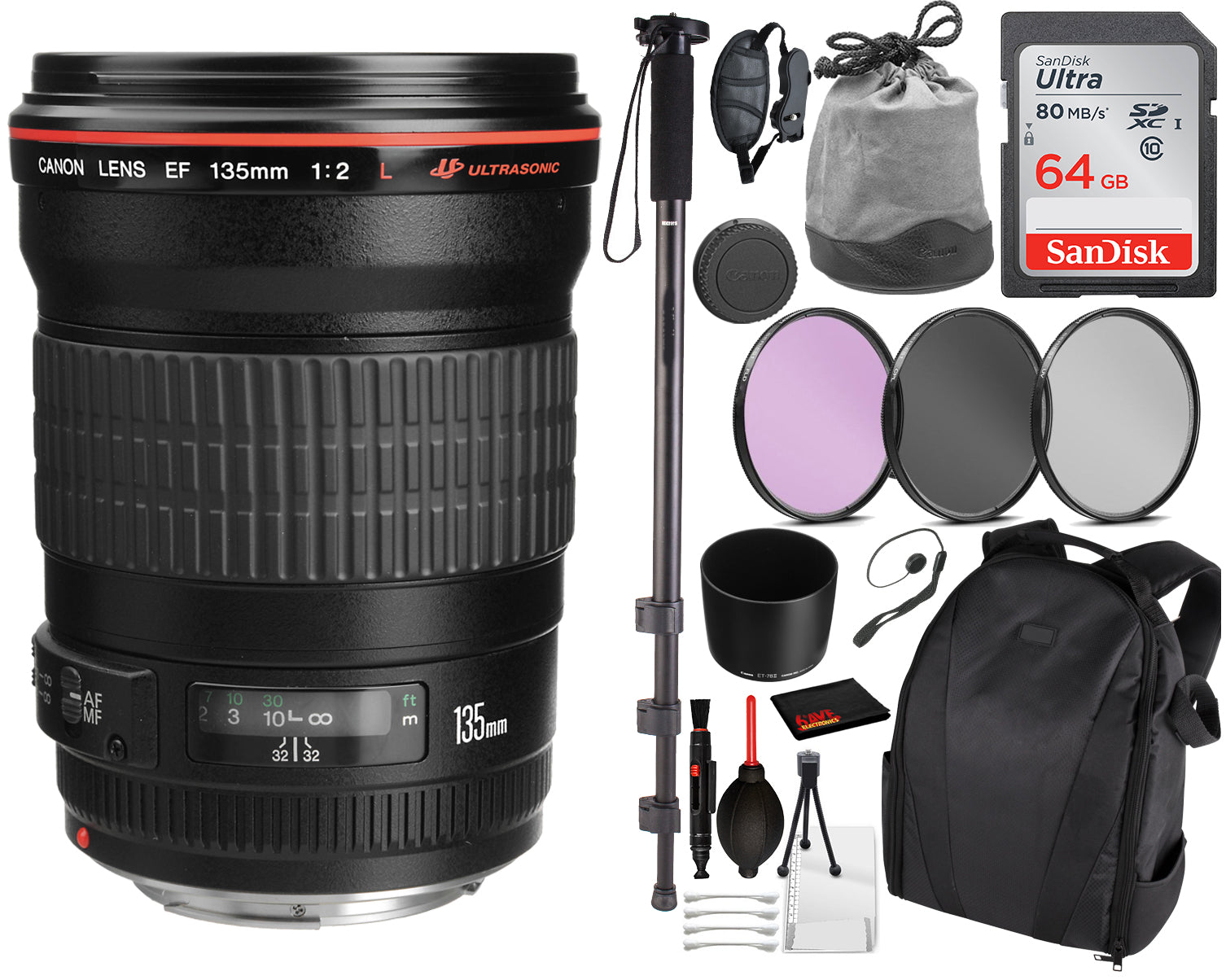 Canon EF 135mm f/2L USM Lens (2520A004) Essential Bundle Kit for Canon
