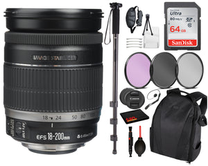 Canon EF-S 18-200mm f/3.5-5.6 IS Lens 2752B002 Essential Bundle Kit for Canon EOS - International Model No Warranty