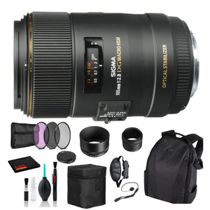 Sigma 105mm f/2.8 EX DG OS HSM Macro Lens for Nikon F with Essential Bundle: Backpack + 3PC Filter + More Sigma