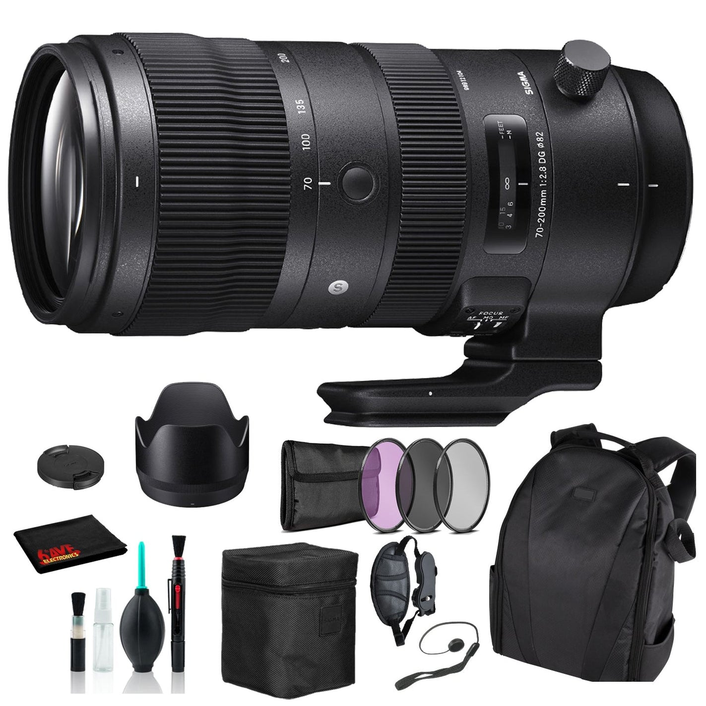 Sigma 70-200mm f/2.8 DG OS HSM Sports Lens for Canon EF with Essential Bundle: Backpack + 3PC Filter + More