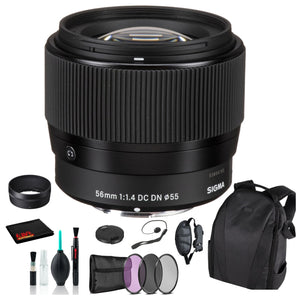 Sigma 56mm f/1.4 DC DN Contemporary Lens for Micro Four Thirds with Essential Bundle: Backpack + 3PC Filter + More Sigma