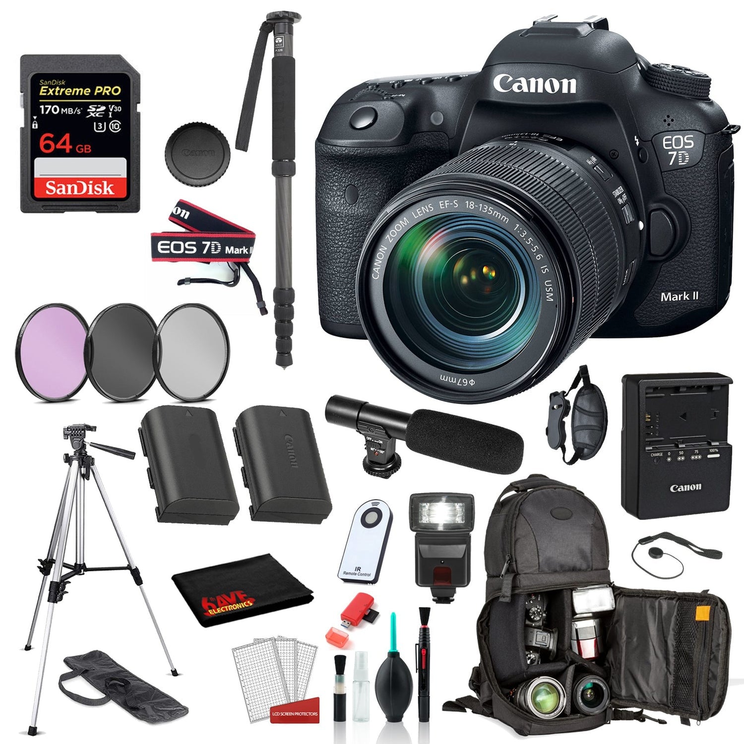 Canon EOS 7D Mark II DSLR Camera with 18-135mm f/3.5-5.6 IS USM Lens Bundle �SanDisk Extreme Pro 64gb SD + MORE