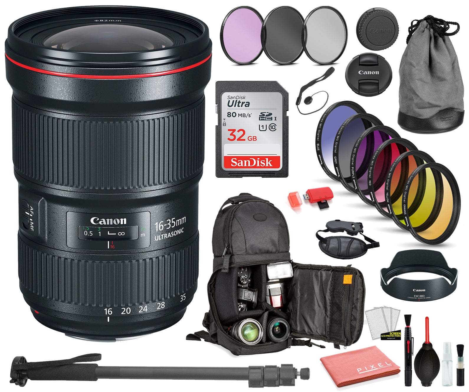 Canon EF 16-35mm f/2.8L III USM Lens 0573C002 Includes: DSLR Sling Backpack, 9PC Filter Kit, Sandisk 32GB SD + More