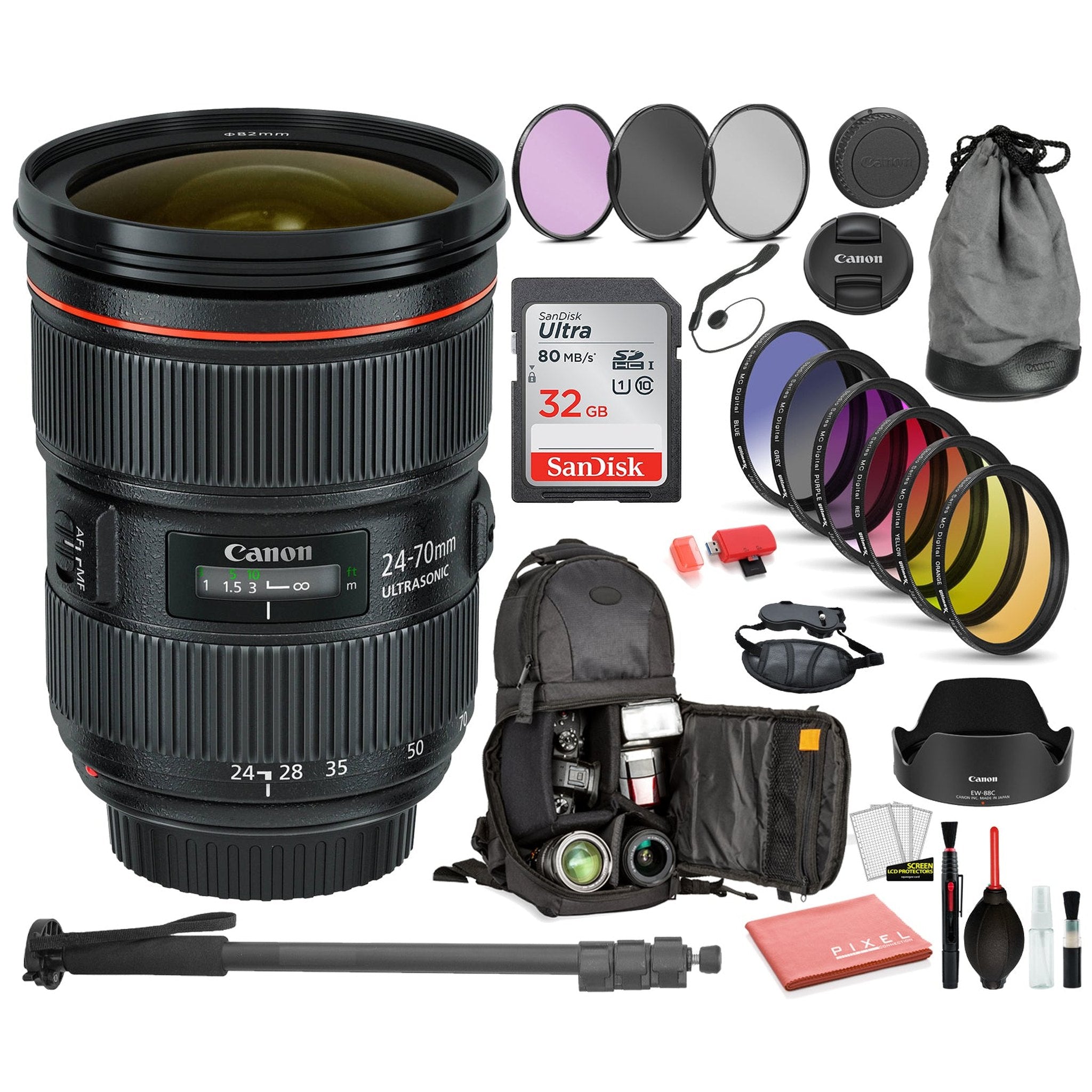 Canon EF 24-70mm f/2.8L II USM Lens 5175B002 Includes: DSLR Sling Backpack, 9PC Filter Kit, Sandisk 64GB SD + More