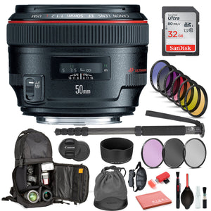 Canon EF 50mm f/1.2L USM Lens 1257B002 Includes: DSLR Sling Backpack, 9PC Filter Kit, Sandisk 32GB SD + More