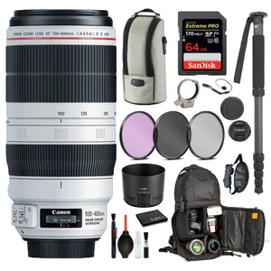 Canon EF 100-400mm f/4.5-5.6L IS II USM Lens 9524B002 Includes: 9PC filter Kit, Sandisk 64GB Extreme SD Card + More Canon