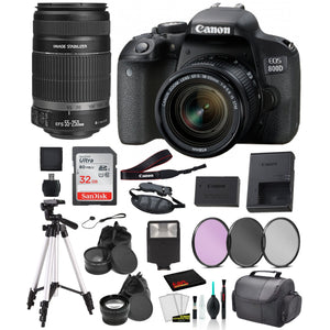Canon EOS 800D 250mm Rebel T7i 18-55mm IS STM and EF-S 55-Lens Bundle SanDisk 32gb + Filters + MORE - International CANON
