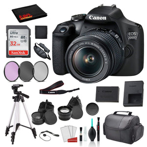 Canon EOS 2000D REBEL T7 Digital SLR Camera 18-55MM IS ii Lens Bundle �SanDisk 32gb + Filters + MORE - International CANON