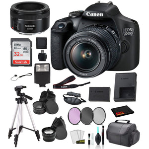 Canon EOS 2000D REBEL T7 DSLR Camera 18-55MM IS ii and EF 50mm f/1.8 STM Bundle SanDisk 32gb + MORE - International CANON