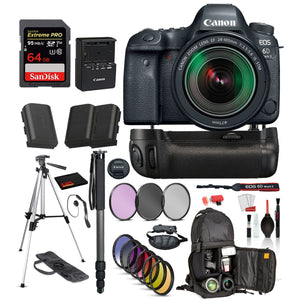 Canon EOS 6D Mark II DSLR Camera with 24-105mm f/3.5-5.6 Lens ? Battery Grip + SanDisk extreme pro 64gb SD + MORE Canon