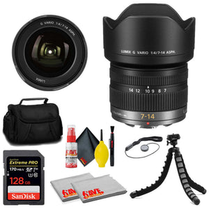 Panasonic Lumix G Vario 7-14mm f/4 ASPH Lens + SanDisk 128GB Memory Card + MORE Panasonic