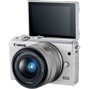Canon EOS M100 Mirrorless Digital Camera White with 15-45mm Lens + Conversion Lens Bundle