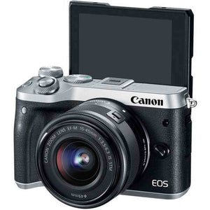 Canon EOS M6 Mirrorless Digital Camera with 15-45mm Lens International Model Silver 1725C011 W/Bag, Extra Battery, Canon
