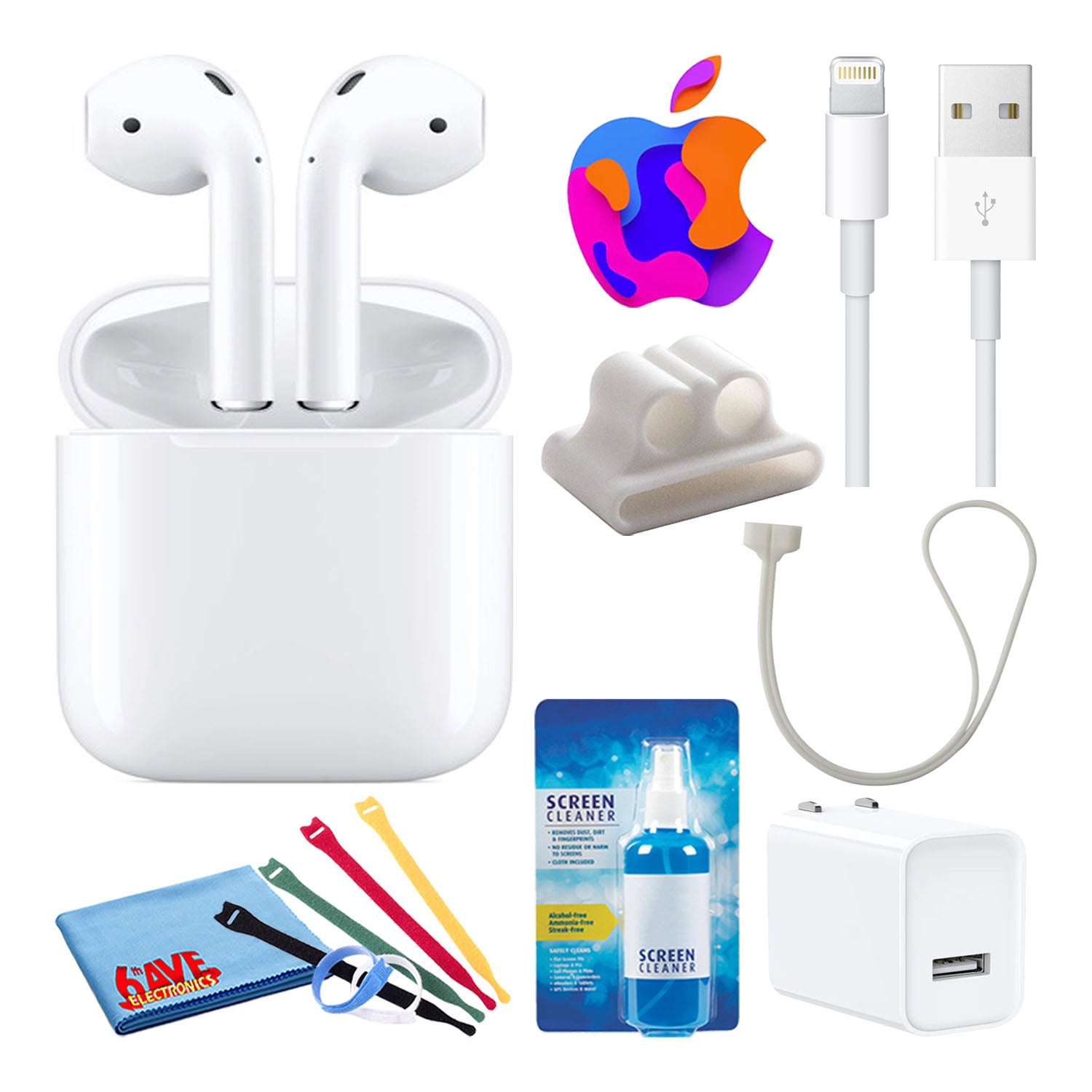 Apple AirPods with Wired Charging 2nd Gen with Cable Ties USB Char 6ave Electronics