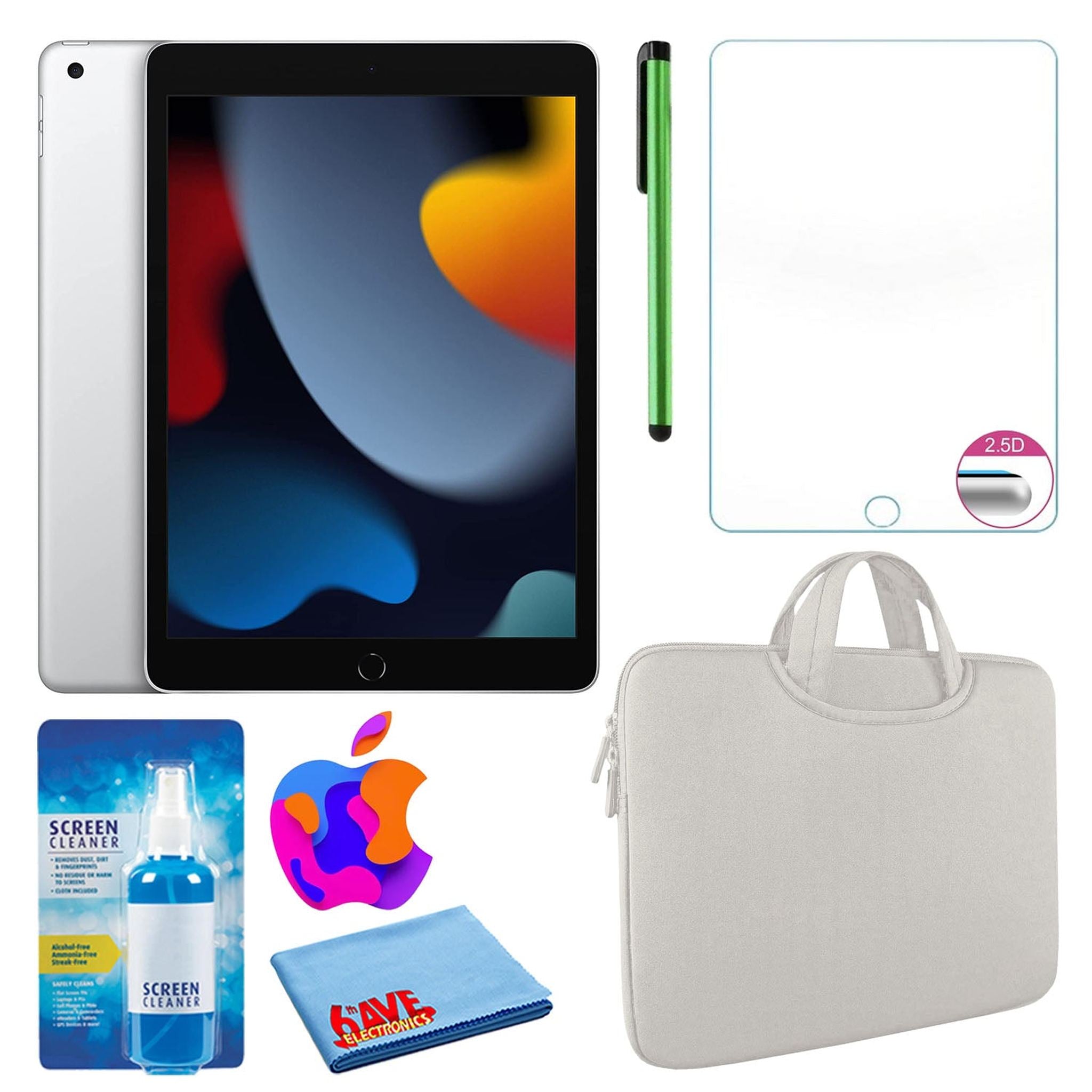 Apple 10.2" iPad 2021, 64GB, Wi-Fi, Silver and Zipper Sleeve Bundle Apple
