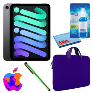 Apple iPad Mini 6 64GB, Cellular, Space Gray Bundle with Zipper Sleeve