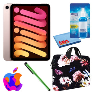 Apple iPad Mini 6 64GB, Wi-Fi, Pink Bundle with Black Floral Sleeve - Like New Apple