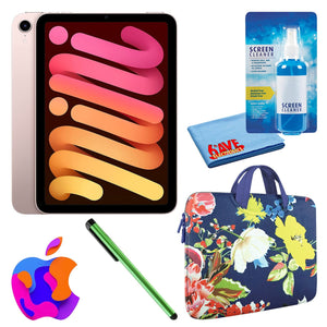 Apple iPad Mini 6 64GB, Wi-Fi, Pink Bundle with Zipper Sleeve - Reconditioned Apple