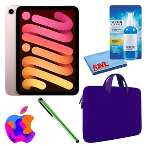 Apple iPad Mini 6 64GB, Wi-Fi, Pink Bundle with Zipper Sleeve - Reconditioned Apple