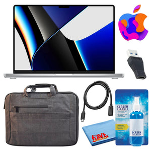 Apple MacBook Pro 14" Laptop 2021, M1 Pro, 512GB/1TB, Silver Travel Bundle - Reconditioned Apple