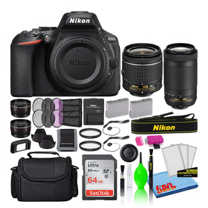 Nikon D5600 Digital Camera with Dual Lenses 1580 + 64GB SD Card + Bag Intl Nikon