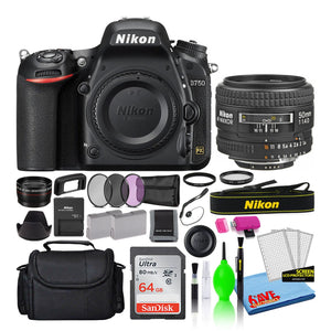 Nikon D750 Digital Camera with 50mm f/1.4D Lens 1543 + 64GB Card + Bag Intl - Reconditioned Nikon
