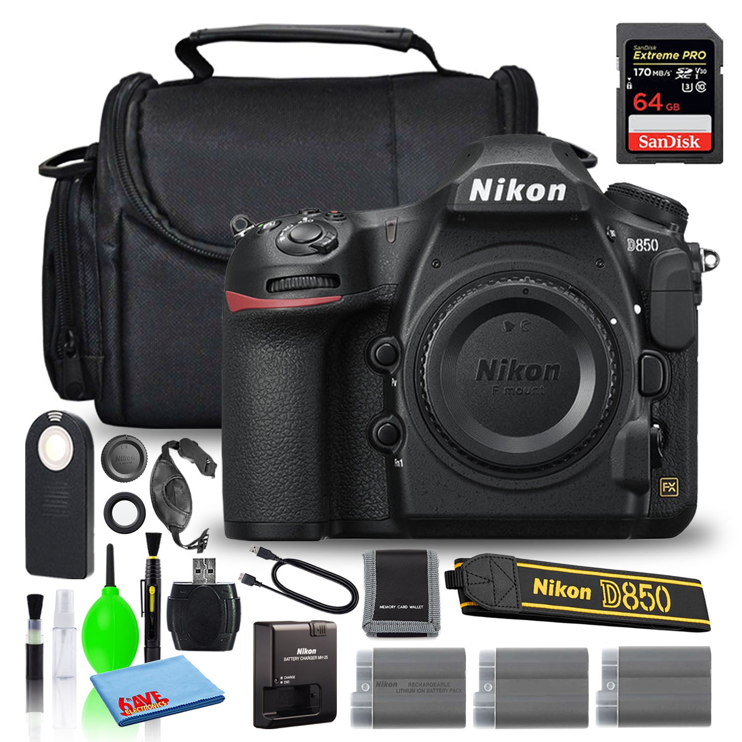 Nikon D850 Digital Camera (Body Only) (1585) + 64GB Extreme PRO Card (Intl)