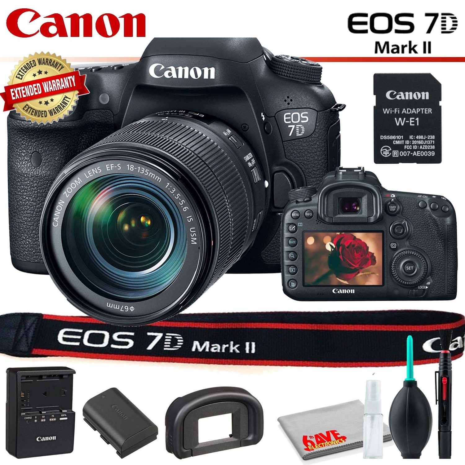 Canon EOS 7D Mark II DSLR Camera (Intl Model) with 18-135mm Lens & W-E1 Wi-Fi Adapter With Cleaning Kit and Extended Warranty