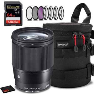 Sigma 16mm f/1.4 DC DN Contemporary Lens for Sony E 402965 Accessory Kit Bundle