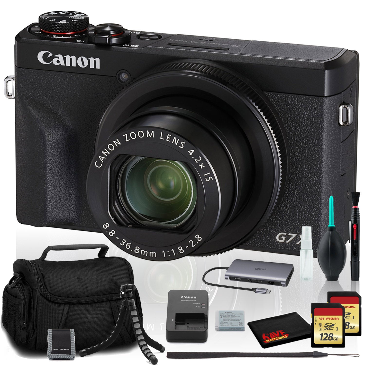 Canon PowerShot G7 X Mark III Digital Camera (Intl Model) with Two 128GB SD Bundle